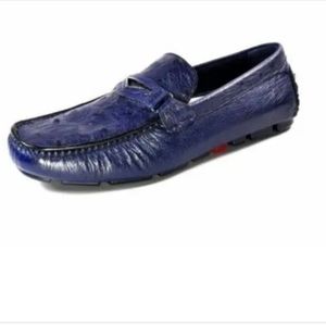 Men's Uga Vasare Drake Full Ostrich leather dark blue Slip on loafers